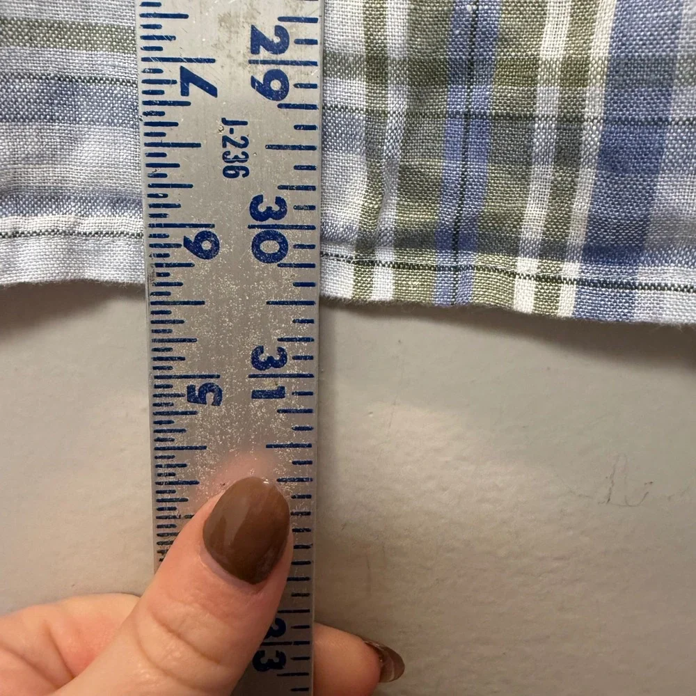 J. Jill Tunic Womens S Petite Blue Green Plaid Excellent Linen Roll Tab Henley